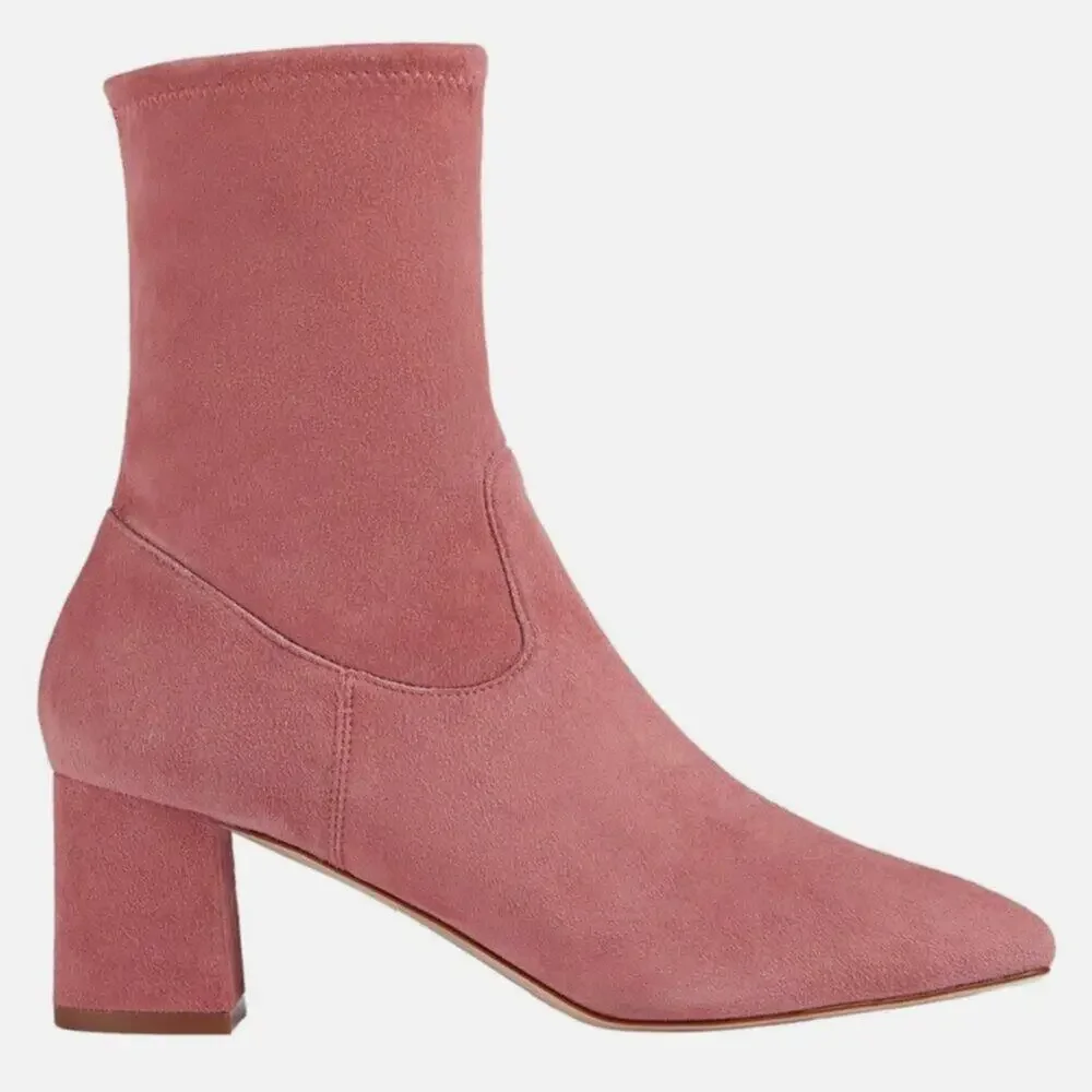 NWT L.K. Bennett Harp Pink Suede Ankle Boots - Square Toe - Size 37 EU / size 7
